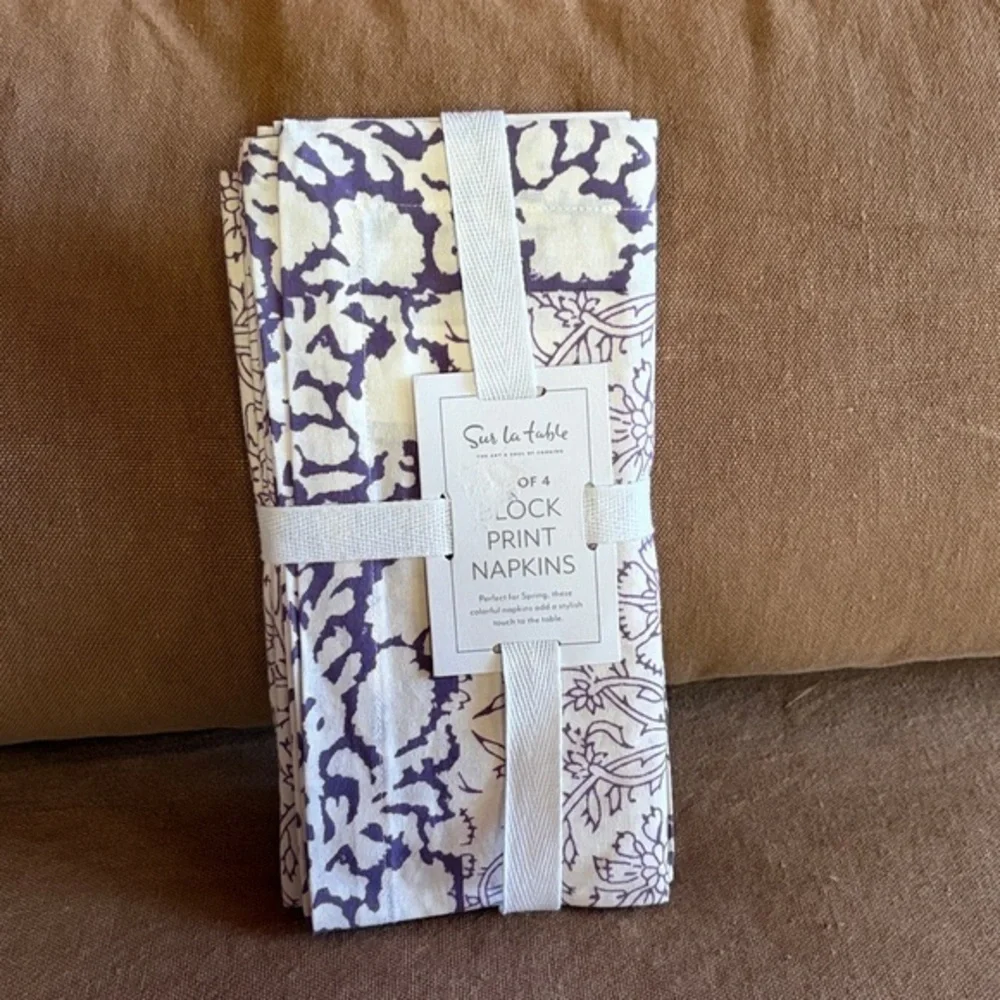 Sur La Table Block Print Napkins - Set of 4 - New